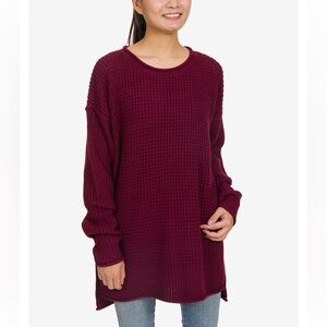 Hippie Rose - Thermal-Stitch Tunic Sweater - Color: Ruby - Size Large